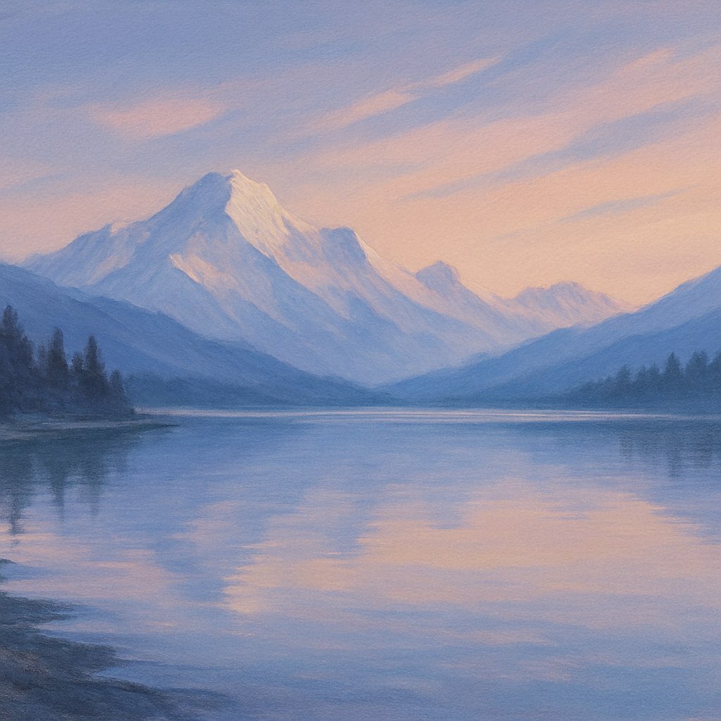 A quiet Alaska mountain lake at dusk
